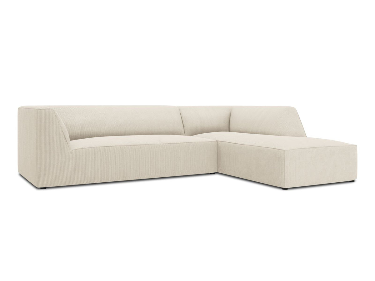 Modulares Ecksofa Siena in Light Grey-Ottawa mit Récamiere, Massivholzrahmen und schwarzen Kunststoffbeinen, 4-Sitzer, Breite 273 cm.