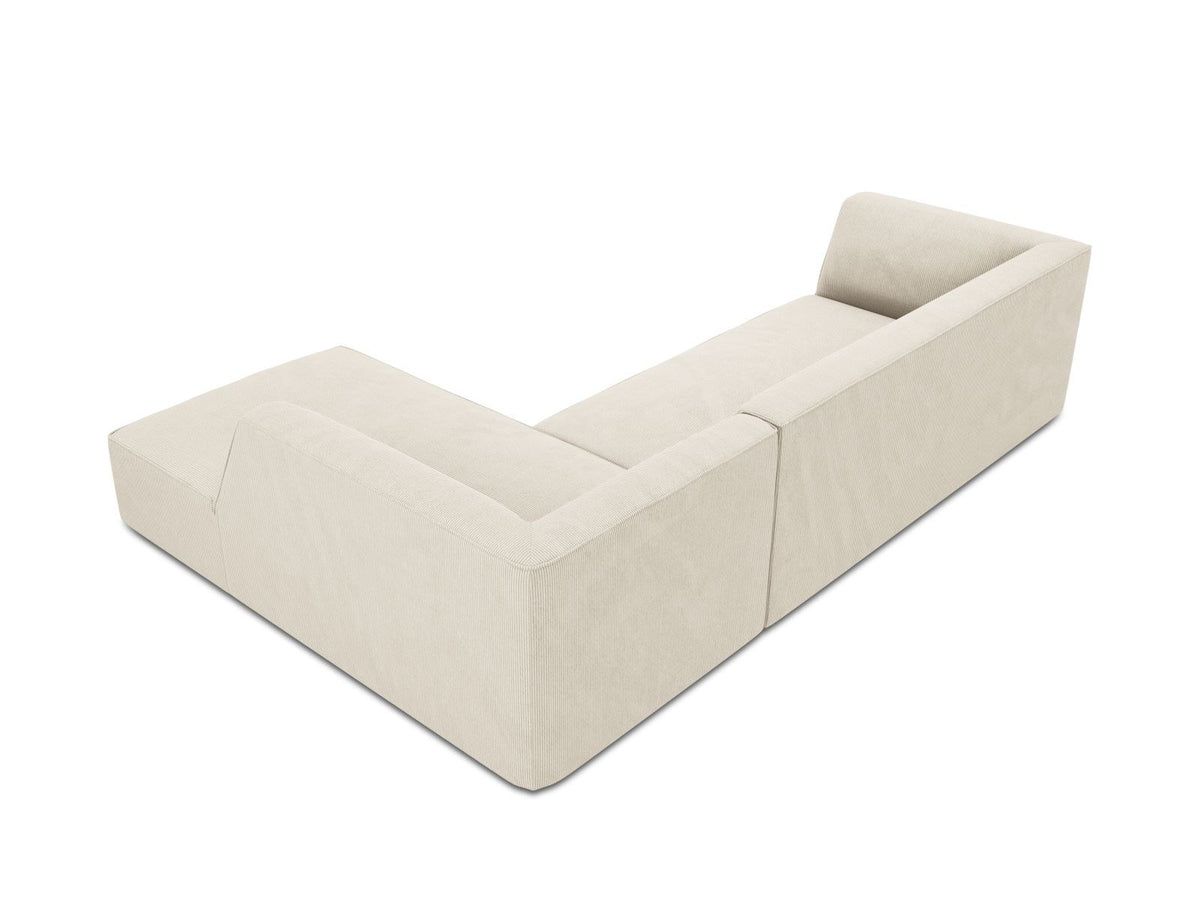 Modulares Ecksofa Siena in Light Grey-Ottawa mit Récamiere, Massivholzrahmen und schwarzen Kunststoffbeinen, 4-Sitzer, Breite 273 cm.