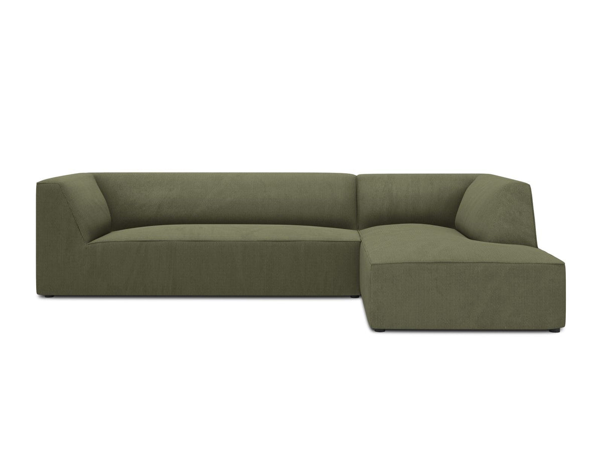 Modulares Ecksofa Siena in Light Grey-Ottawa mit Récamiere, Massivholzrahmen und schwarzen Kunststoffbeinen, 4-Sitzer, Breite 273 cm.