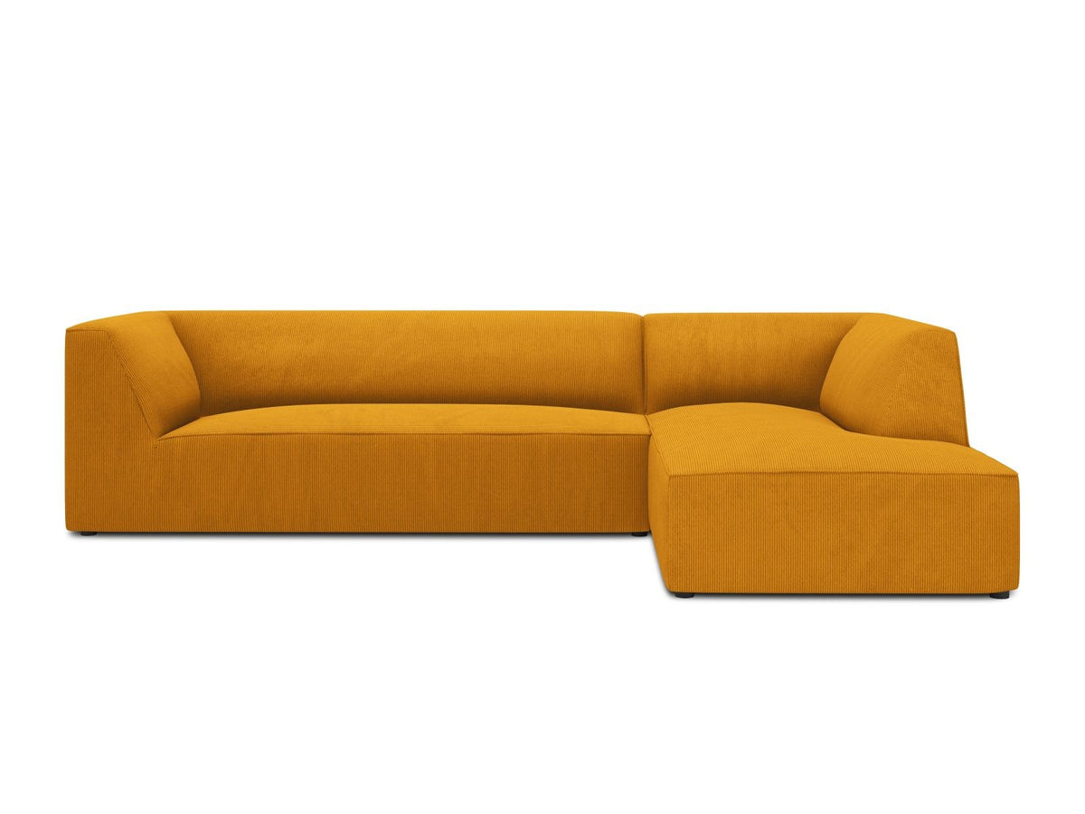 Modulares Ecksofa Siena in Light Grey-Ottawa mit Récamiere, Massivholzrahmen und schwarzen Kunststoffbeinen, 4-Sitzer, Breite 273 cm.