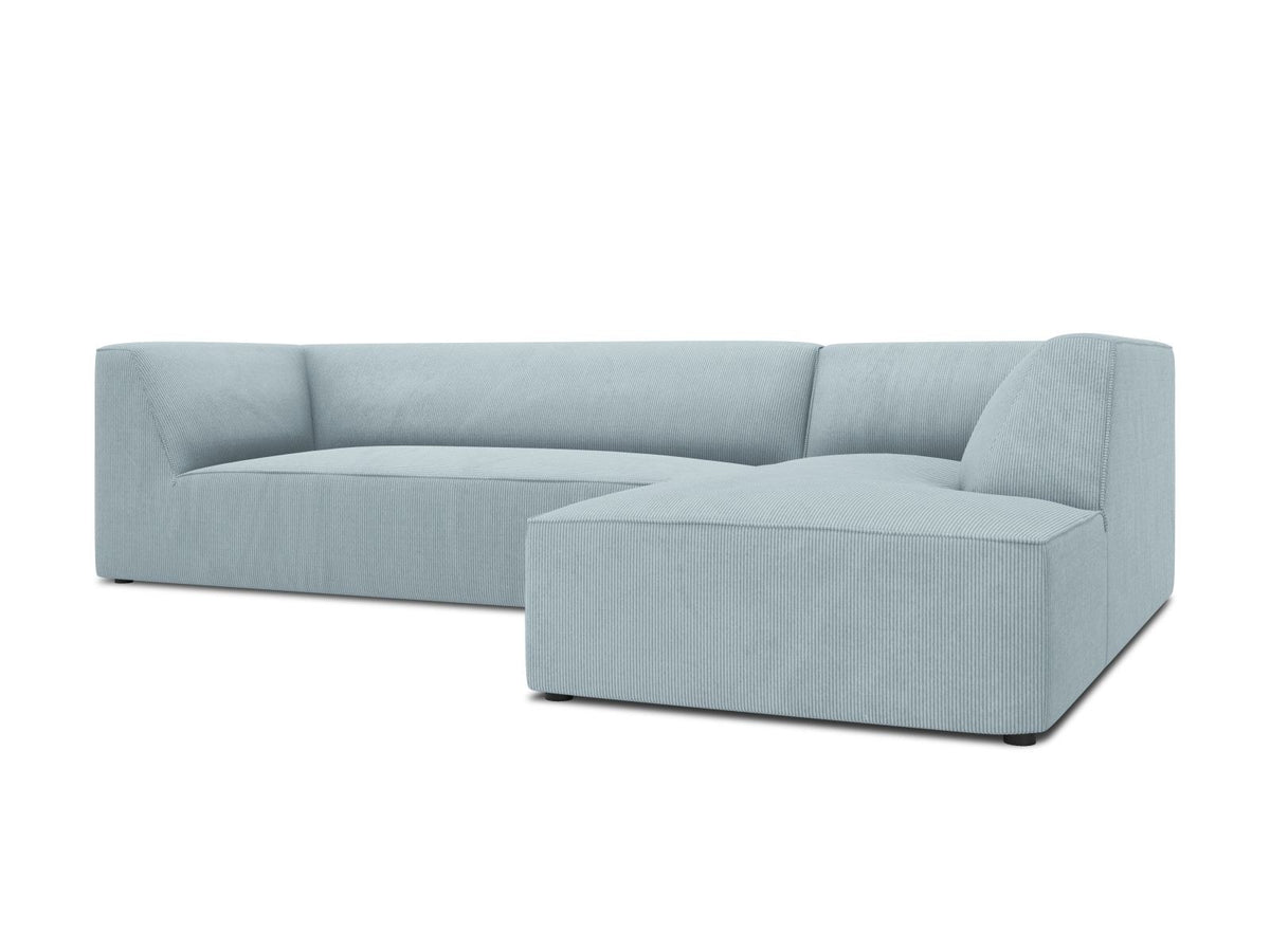 Modulares Ecksofa Siena in Light Grey-Ottawa mit Récamiere, Massivholzrahmen und schwarzen Kunststoffbeinen, 4-Sitzer, Breite 273 cm.