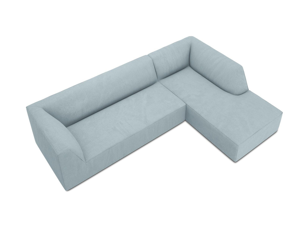 Modulares Ecksofa Siena in Light Grey-Ottawa mit Récamiere, Massivholzrahmen und schwarzen Kunststoffbeinen, 4-Sitzer, Breite 273 cm.