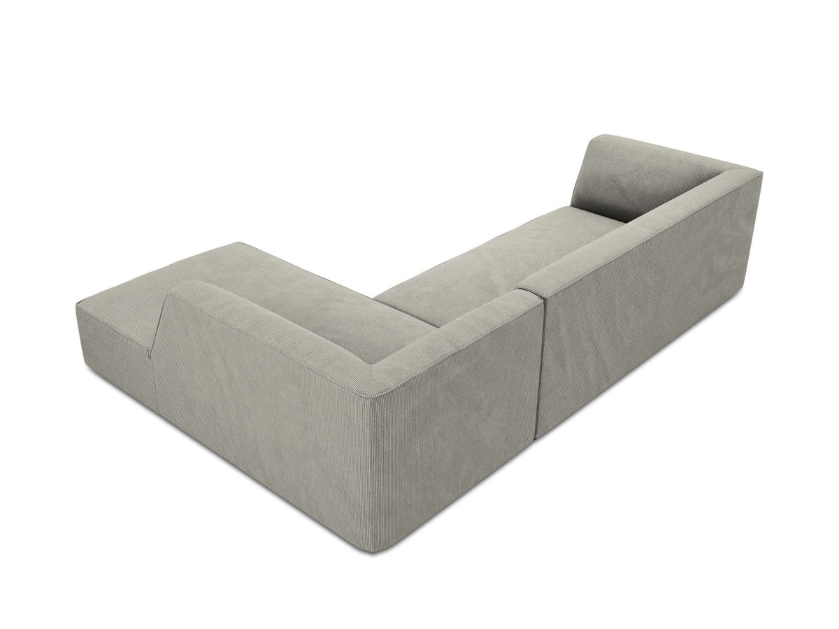Modulares Ecksofa Siena in Light Grey-Ottawa mit Récamiere, Massivholzrahmen und schwarzen Kunststoffbeinen, 4-Sitzer, Breite 273 cm.