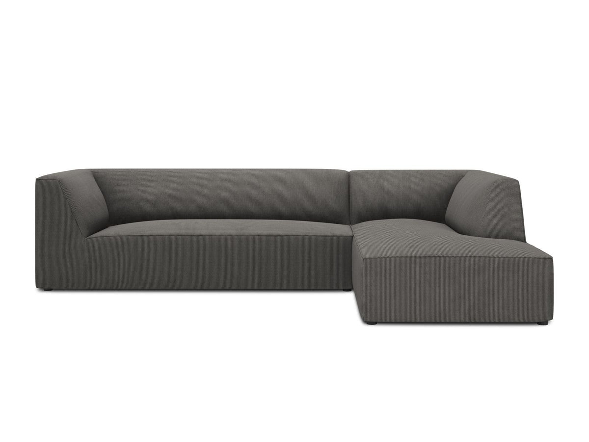 Modulares Ecksofa Siena in Light Grey-Ottawa mit Récamiere, Massivholzrahmen und schwarzen Kunststoffbeinen, 4-Sitzer, Breite 273 cm.