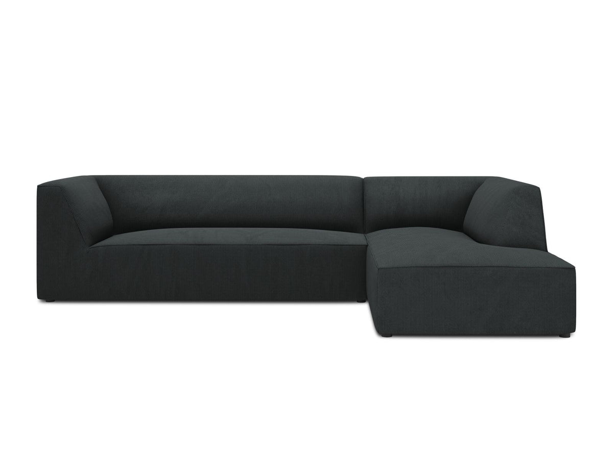 Modulares Ecksofa Siena in Light Grey-Ottawa mit Récamiere, Massivholzrahmen und schwarzen Kunststoffbeinen, 4-Sitzer, Breite 273 cm.