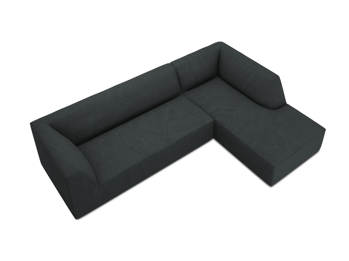 Modulares Ecksofa Siena in Light Grey-Ottawa mit Récamiere, Massivholzrahmen und schwarzen Kunststoffbeinen, 4-Sitzer, Breite 273 cm.