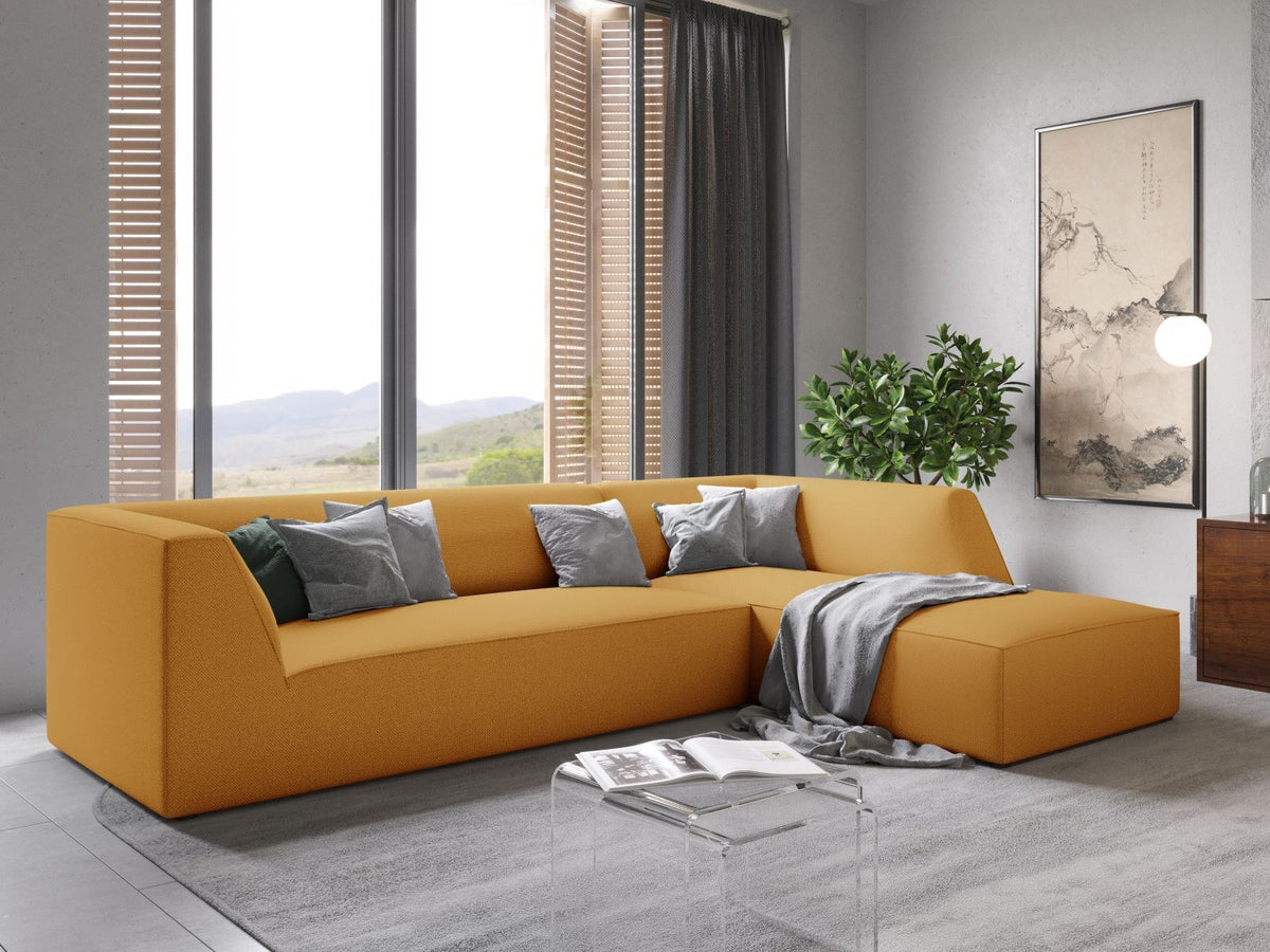 Modulares Ecksofa Siena in Light Grey-Ottawa mit Récamiere, Massivholzrahmen und schwarzen Kunststoffbeinen, 4-Sitzer, Breite 273 cm.