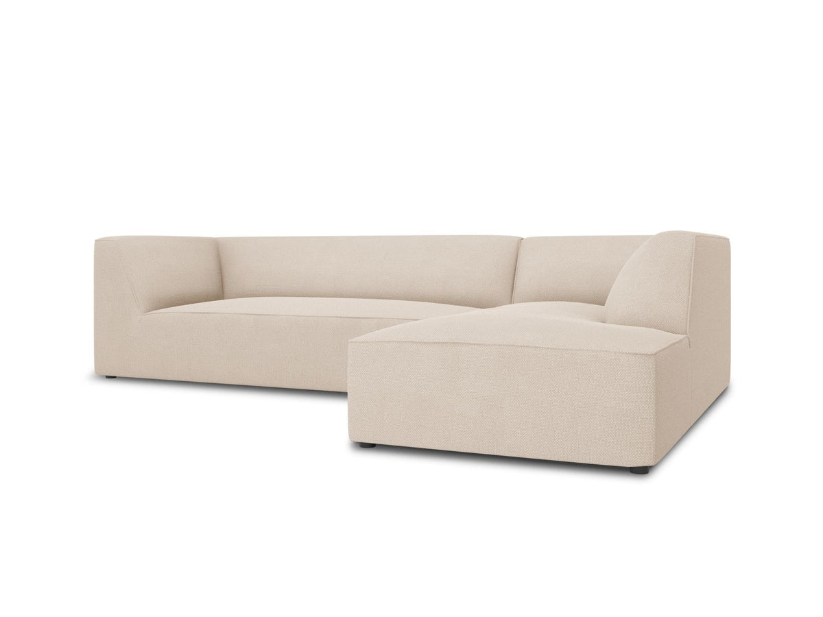 Modulares Ecksofa Siena in Light Grey-Ottawa mit Récamiere, Massivholzrahmen und schwarzen Kunststoffbeinen, 4-Sitzer, Breite 273 cm.