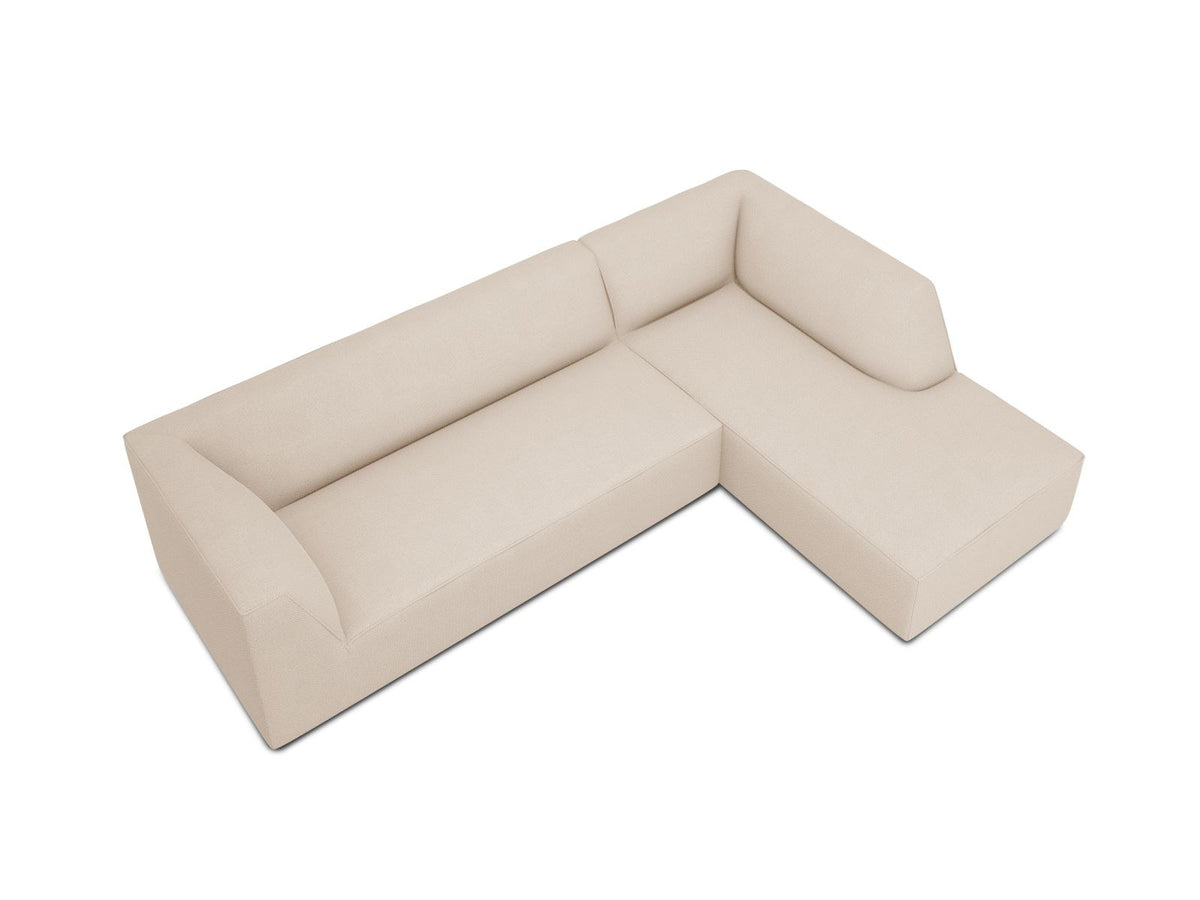 Modulares Ecksofa Siena in Light Grey-Ottawa mit Récamiere, Massivholzrahmen und schwarzen Kunststoffbeinen, 4-Sitzer, Breite 273 cm.