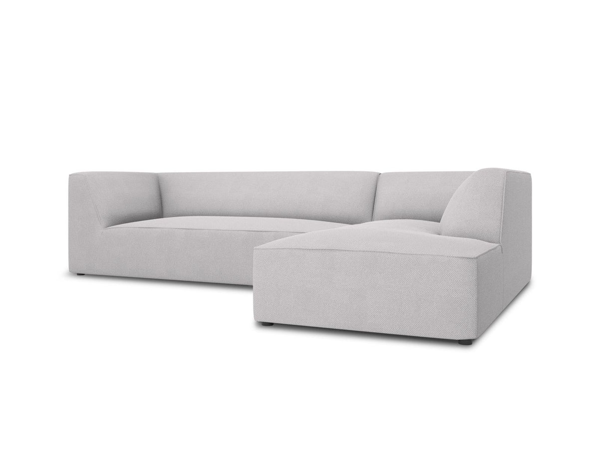 Modulares Ecksofa Siena in Light Grey-Ottawa mit Récamiere, Massivholzrahmen und schwarzen Kunststoffbeinen, 4-Sitzer, Breite 273 cm.