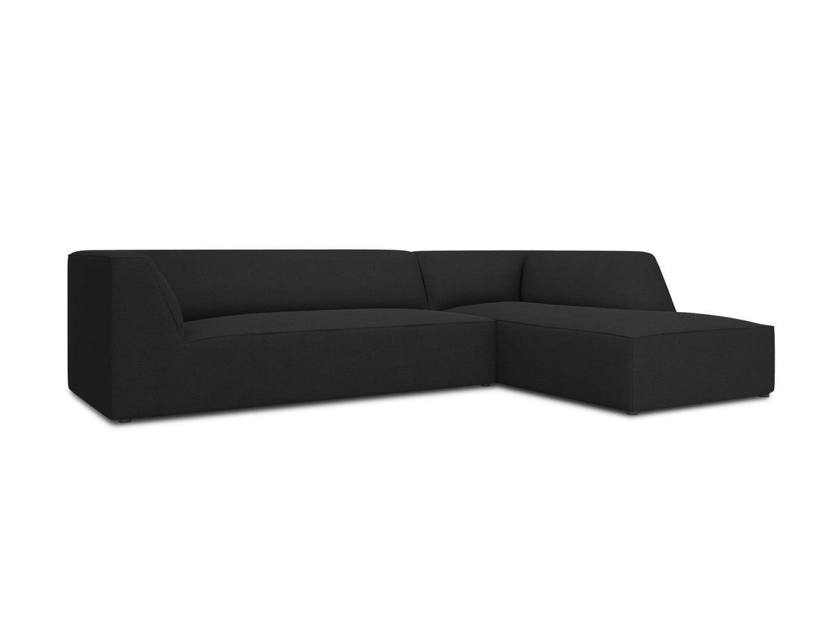Modulares Ecksofa Siena in Light Grey-Ottawa mit Récamiere, Massivholzrahmen und schwarzen Kunststoffbeinen, 4-Sitzer, Breite 273 cm.