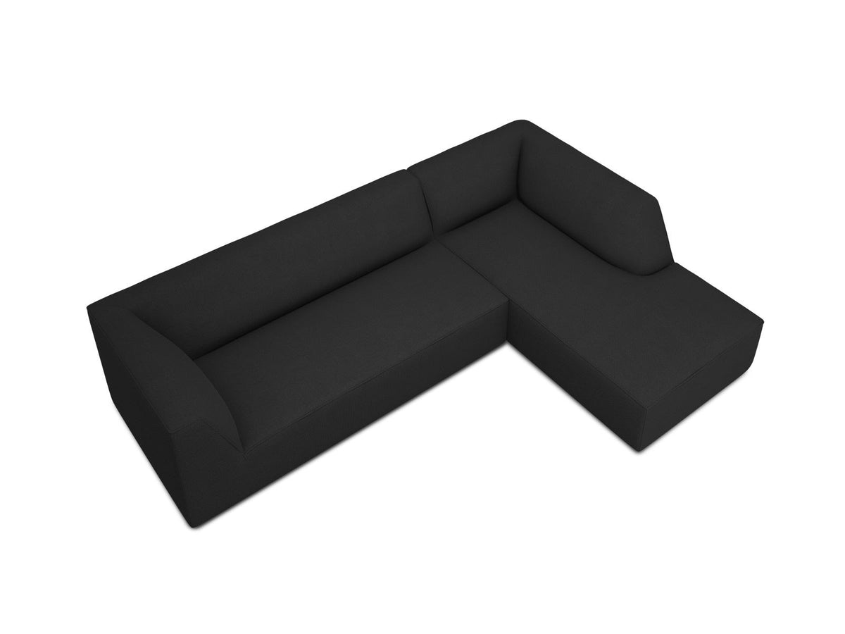 Modulares Ecksofa Siena in Light Grey-Ottawa mit Récamiere, Massivholzrahmen und schwarzen Kunststoffbeinen, 4-Sitzer, Breite 273 cm.