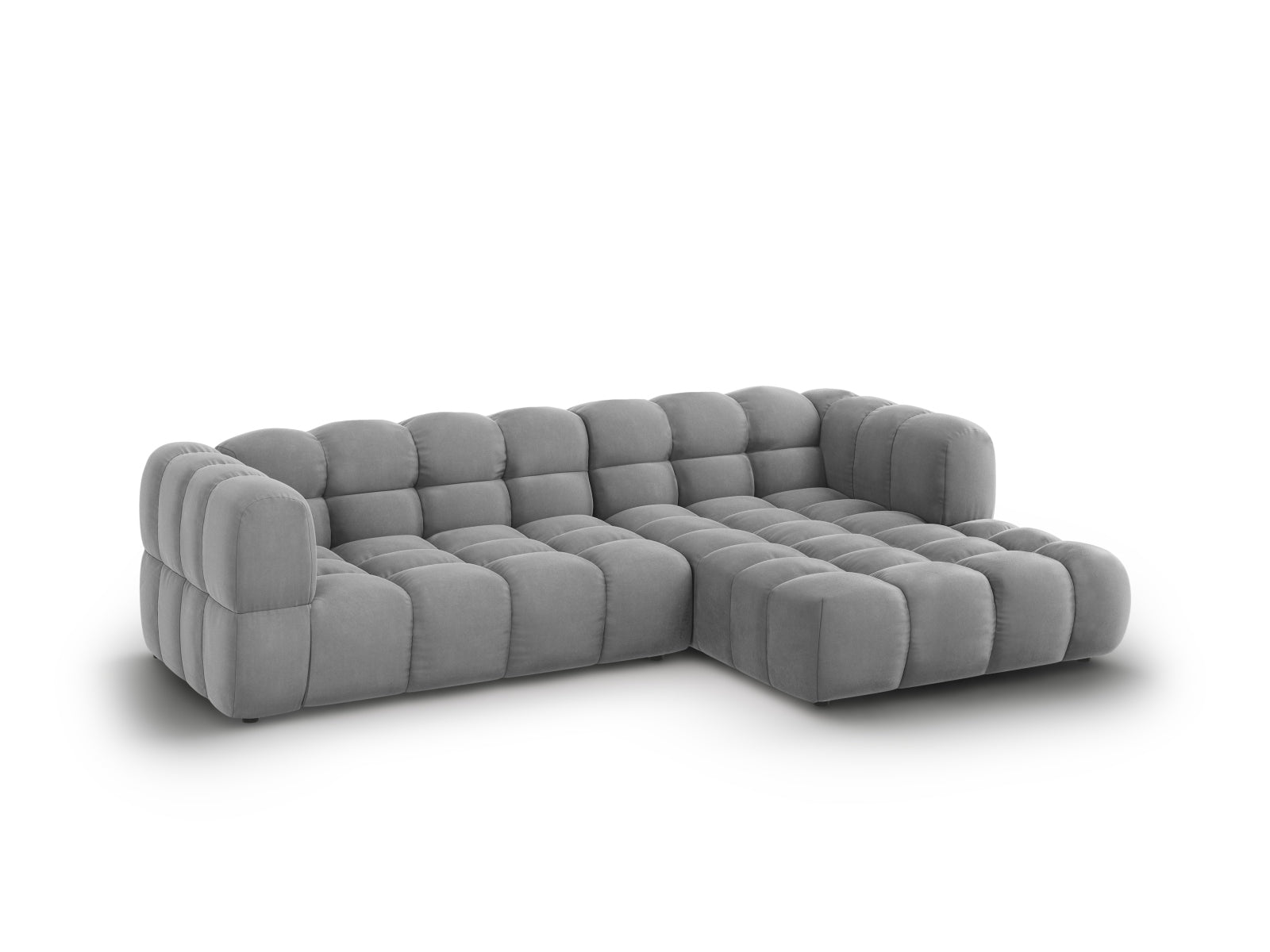 Elegantes, modulares Ecksofa in hochwertigem Velours, 4-Sitzer, rechte Variante, ideal für stilvolle Wohnräume von Cosmopolitan Design.
