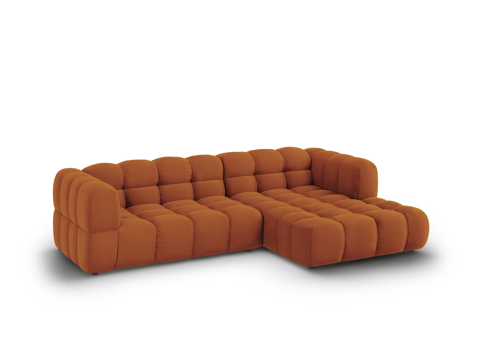 Elegantes modulares Ecksofa in stilvollem Terracotta Sky Velour, rechte Variante, ideal für gemütliche Wohnräume und modernes Design.