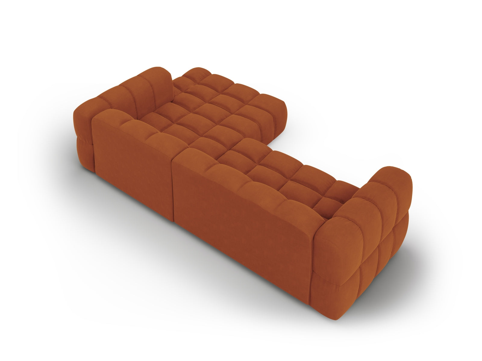 Modulares 4-Sitzer Ecksofa in hochwertigem Sky Velour, rechte Ausführung, perfekt für stilvolle und einladende Wohnbereiche.