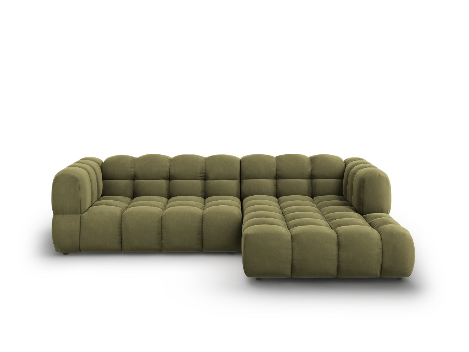 Modulares Ecksofa in sanftem Hellgrün, 4-Sitzer mit rechteckiger Form, perfekt für stilvolle Wohnzimmer und gemütliche Zusammenkünfte.