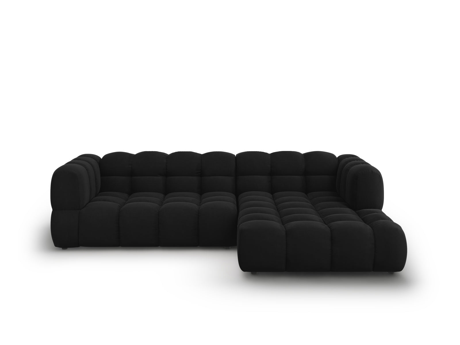 Modulares Ecksofa Sky Velour in edlem Schwarz, 4-Sitzer, rechte Ausführung, perfekt für moderne Wohnkonzepte von Cosmopolitan Design.