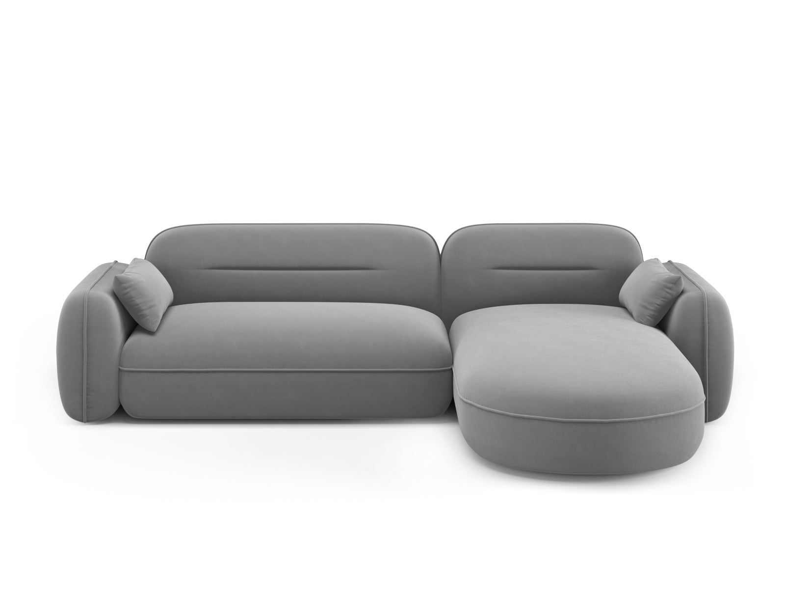 Elegantes Sydney Velour Ecksofa in der rechten Variante, ideal für stilvolle Wohnräume und entspannte Abende mit Freunden.