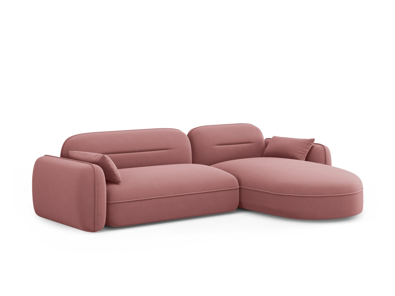 Elegantes, modulares Ecksofa Sydney in sanftem Flamingo, 4-Sitzer, perfekt für stilvolle Wohnräume mit hohem Komfort.