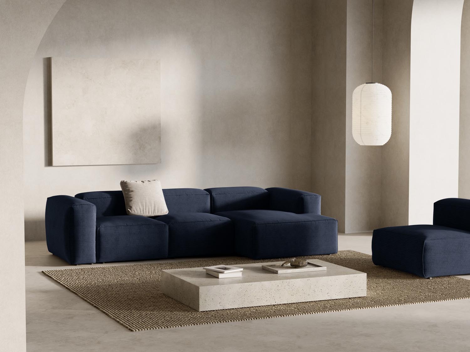 Bergamo Modular Ecksofa rechts 3 Sitzer in Navy Blue-Perla präsentiert im Onlineshop von KAQTU Design AG. Ecksofa rechts ist von Cosmopolitan Design