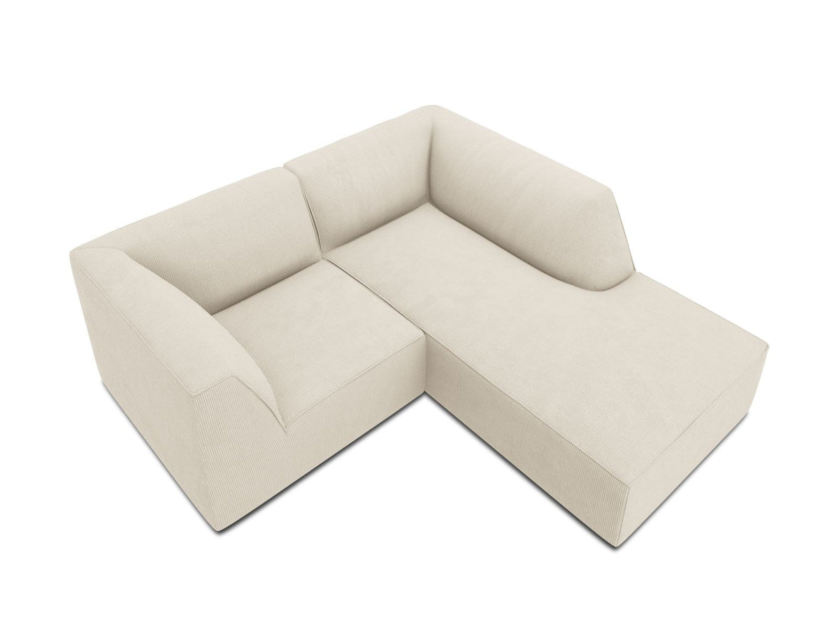 Modulares Ecksofa Siena rechts, 3-Sitzer in Light Beige-Scala Cordstoff, Massivholzrahmen, schwarze Kunststoffbeine, Sitzhöhe 40 cm.
