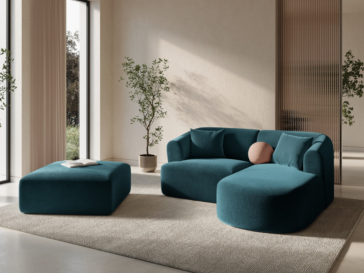 Ecksofa rechts Campi von Cosmopolitan Design mit Velvet-Bezug, Récamiere und schwarzen Beinen