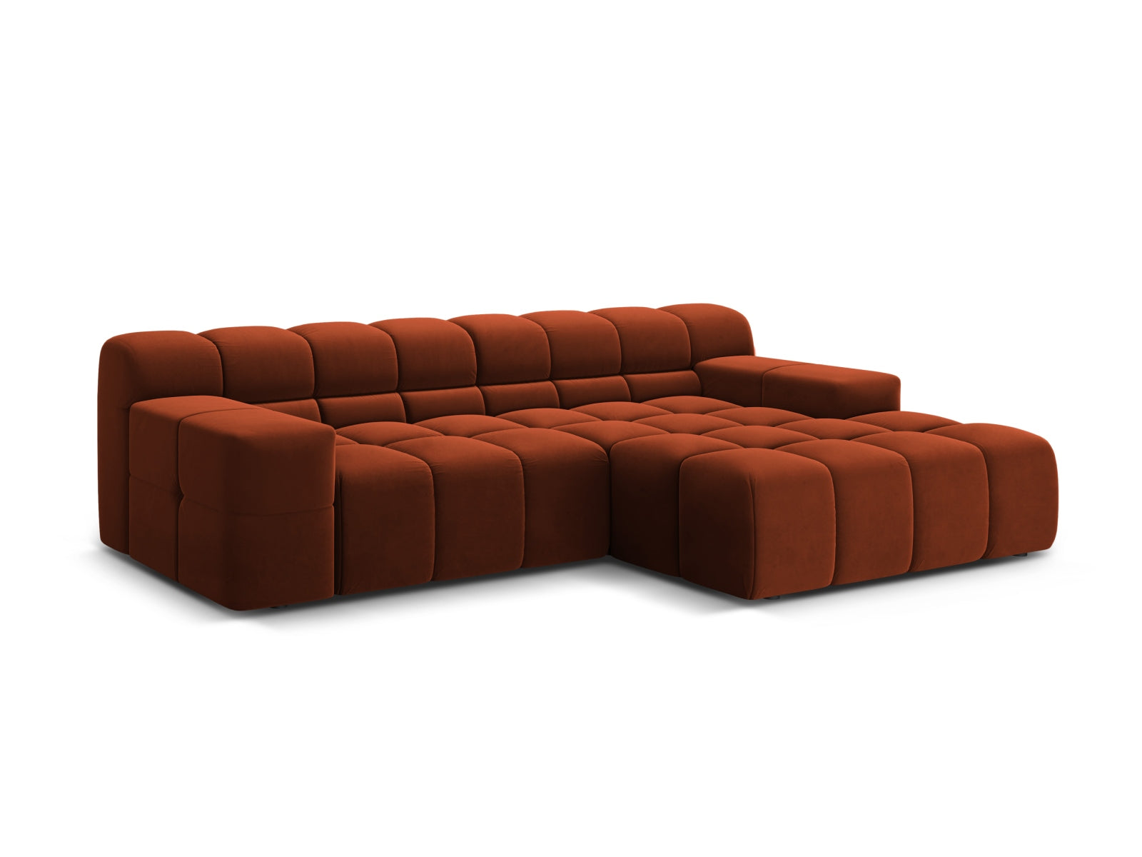 Elegantes 2-Sitzer Ecksofa rechts Hawaii in stilvollem Auburn-Magic Velvet, ideal für moderne Wohnräume und gemütliche Abende.