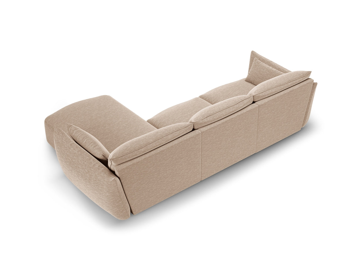 Ecksofa rechts Matera mit Récamière, Stoffbezug und schwarzen Beinen im Wohnzimmer