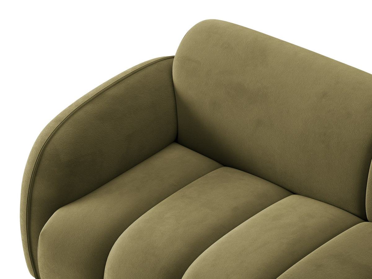 Bilbao Ecksofa rechts in Light Beige-Casino Samt, Massivholzrahmen, schwarze Kunststoffbeine, 3-Sitzer mit Récamiere, urbanes Design.