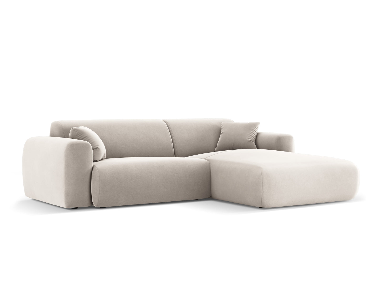 Modernes Nolio Velour Ecksofa in sanftem Beige, 4-Sitzer, perfekt für gemütliche Abende und stilvolle Einrichtung von Cosmopolitan Design.