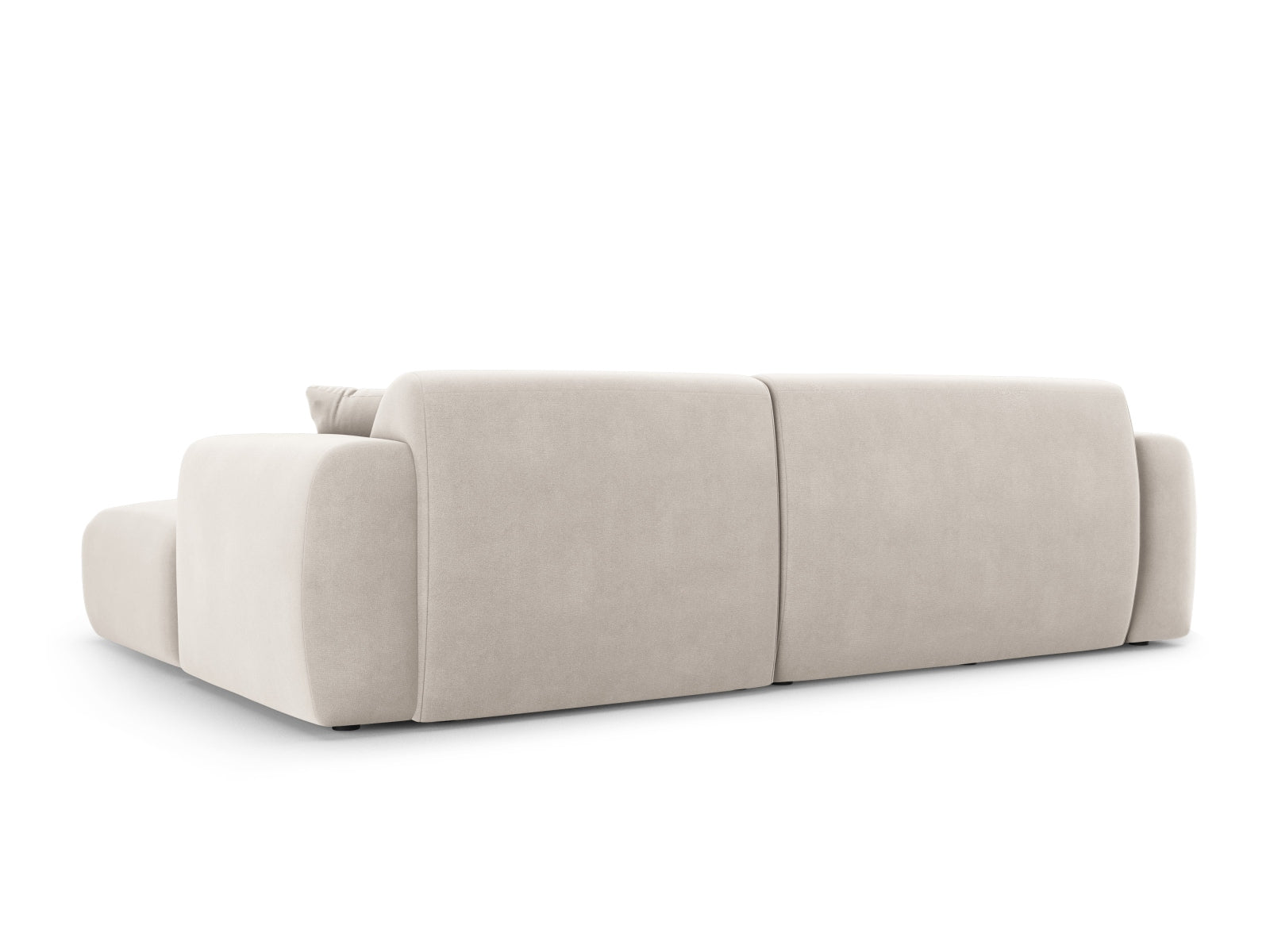 Elegantes Nolio Velour Ecksofa in hellem Beige, 4-Sitzer, ideal für stilvolle Wohnräume und entspannte Stunden von Cosmopolitan Design.