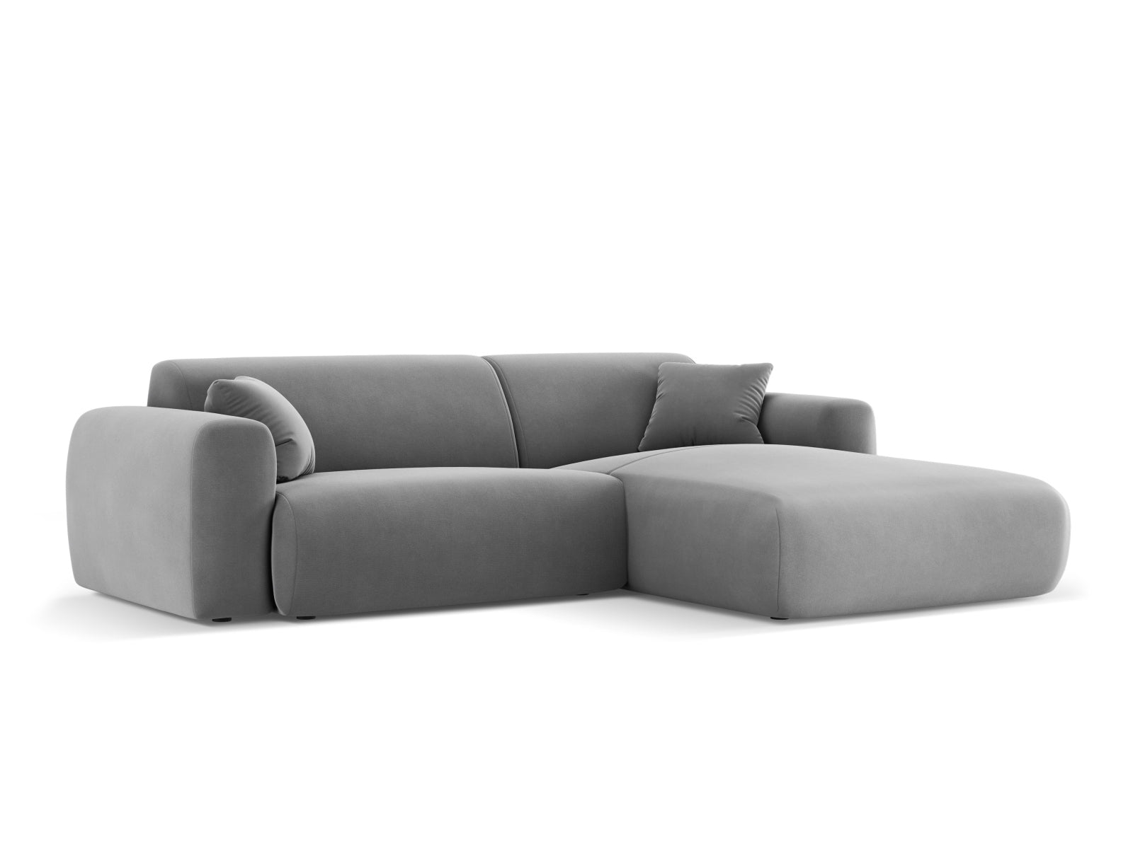 Modernes Nolio Velour Ecksofa in sanftem Grau, 4-Sitzer, perfekt für gemütliche Zusammenkünfte und stilvolle Einrichtung.