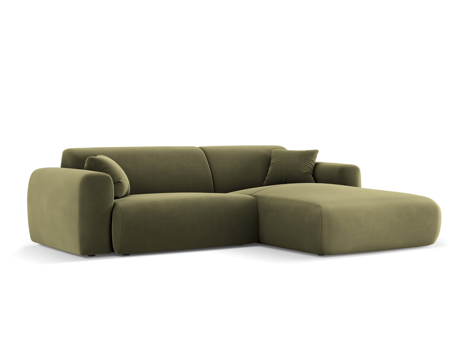 Stylisches Nolio Velour Ecksofa in zartem Grün, 4-Sitzer mit komfortabler Polsterung, perfekt für stilvolle und einladende Wohnbereiche.