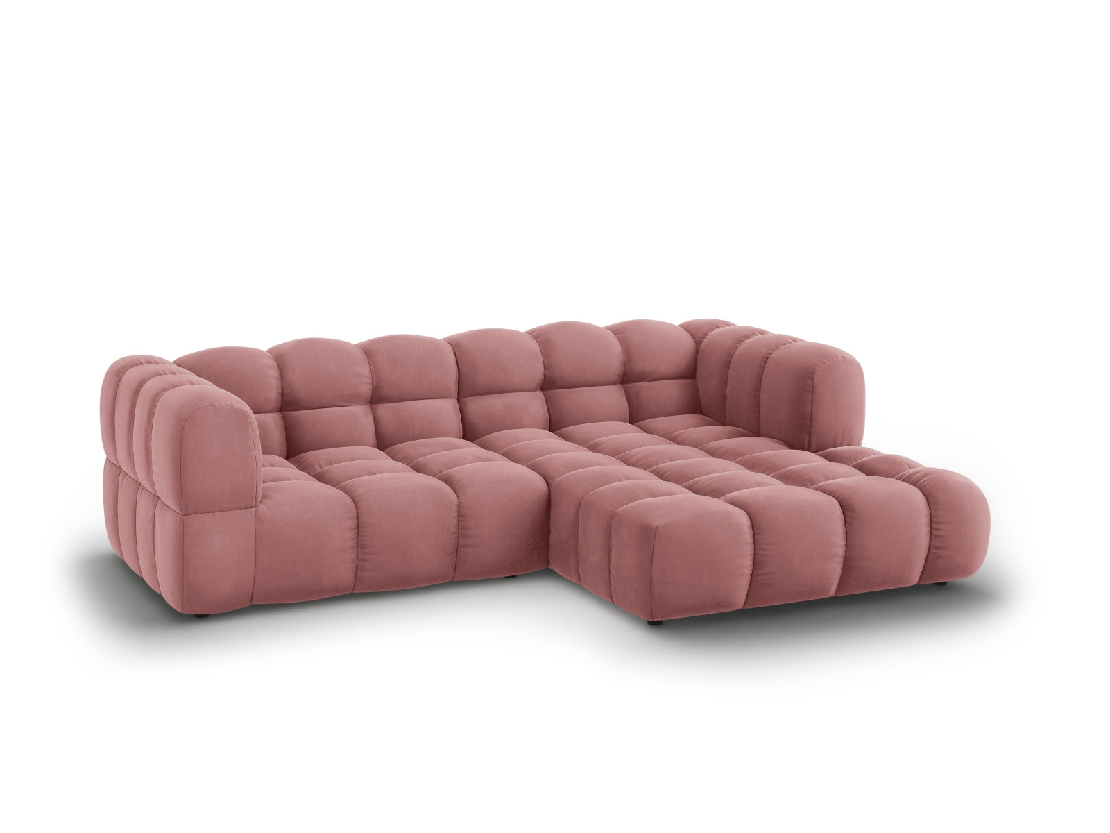 Elegantes Sky Velour Ecksofa in Flamingo-Casino, 3-Sitzer, 162 cm, ideal für stilvolle Wohnräume, erhältlich bei KAQTU Design AG.