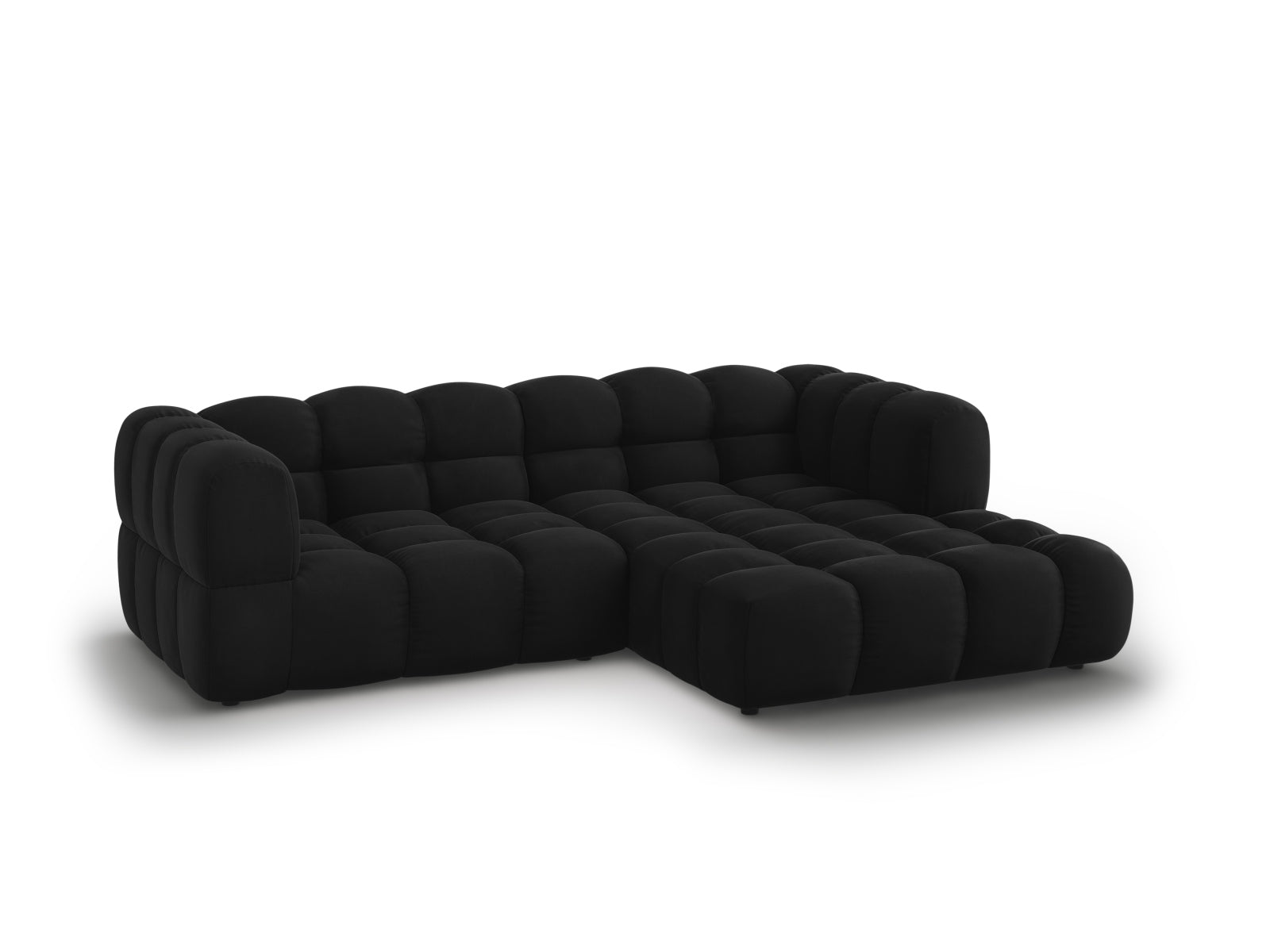 Elegantes Sky Velour Ecksofa in Schwarz, 3-Sitzer, 162 cm, ideal für stilvolle Wohnräume, präsentiert von Cosmopolitan Design.
