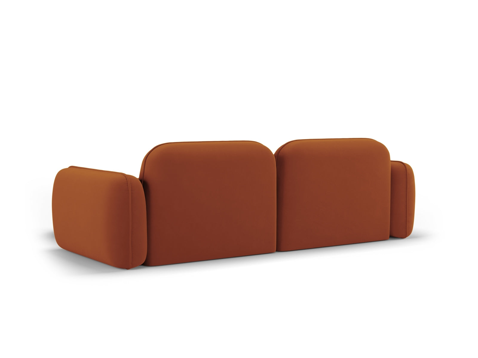 Elegantes, modulares Ecksofa Sydney in sanftem Terracotta-Velours, perfekt für stilvolle Wohnräume und entspannte Zusammenkünfte.