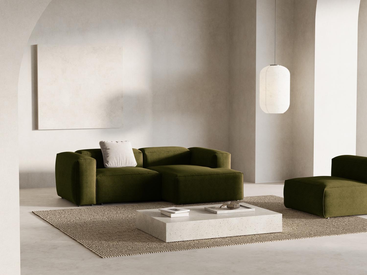 Bergamo Modular Ecksofa rechts 2 Sitzer in Green-Perla präsentiert im Onlineshop von KAQTU Design AG. Ecksofa rechts ist von Cosmopolitan Design