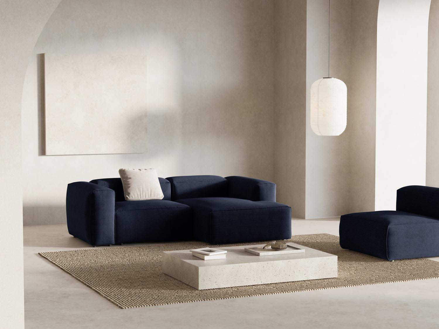 Bergamo Modular Ecksofa rechts 2 Sitzer in Navy Blue-Perla präsentiert im Onlineshop von KAQTU Design AG. Ecksofa rechts ist von Cosmopolitan Design