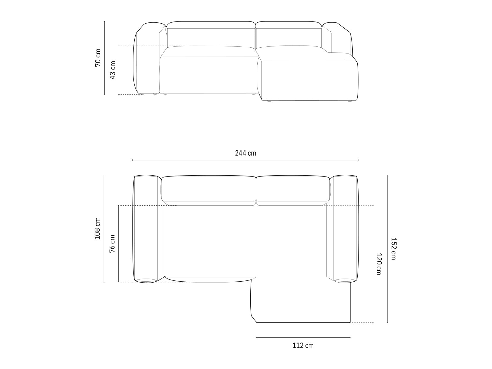 Bergamo Modular Ecksofa rechts 2 Sitzer in Grey-Perla präsentiert im Onlineshop von KAQTU Design AG. Ecksofa rechts ist von Cosmopolitan Design