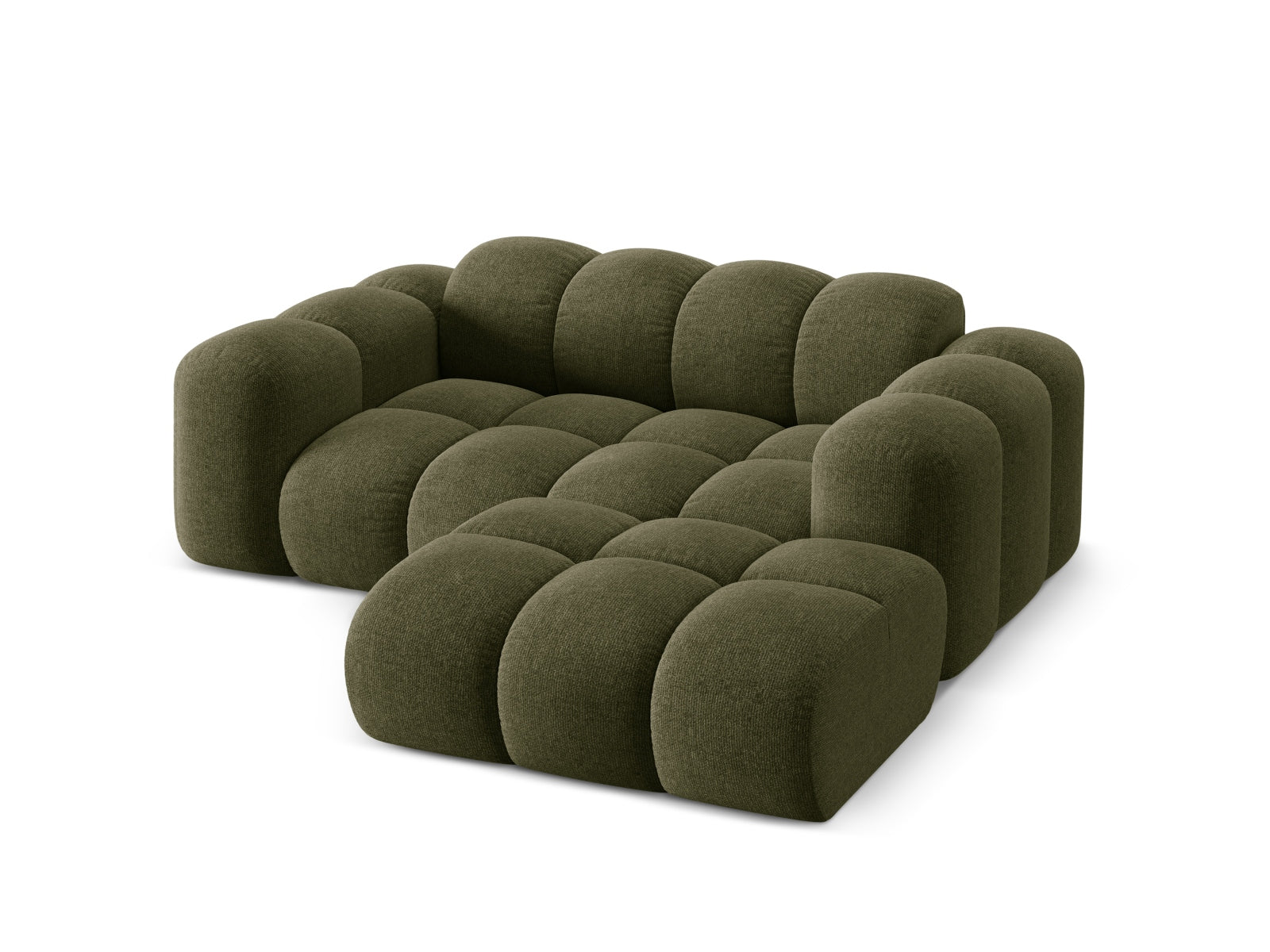 Modernes 2-Sitzer Ecksofa Treno in der Farbe Green-Eden, ideal für gemütliche Ecken und stilvolle Einrichtung, erhältlich bei Cosmopolitan Design.