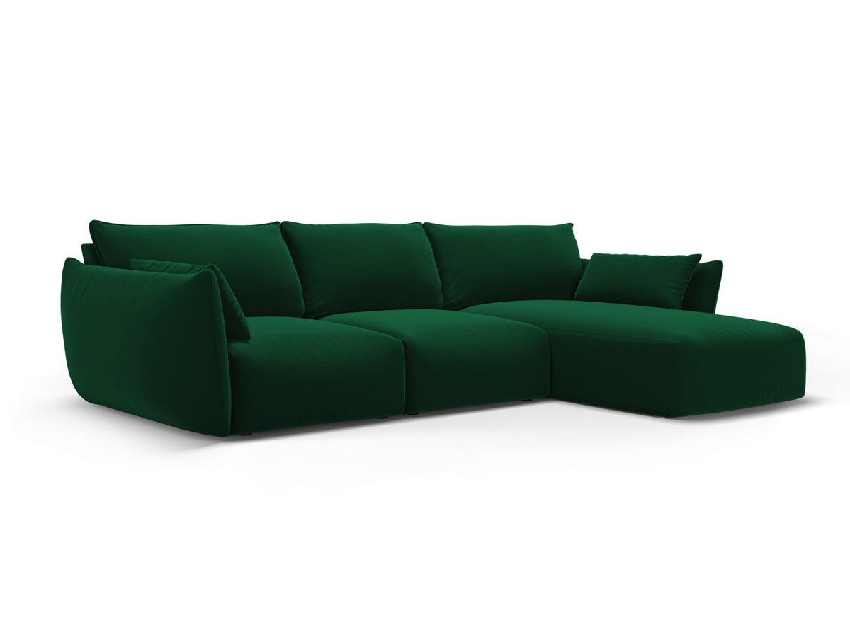Ecksofa rechts Matera mit Récamière, Stoffbezug und schwarzen Beinen im Wohnzimmer