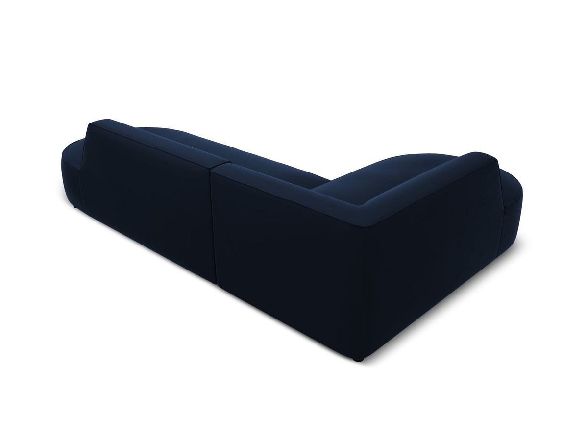 Modulares Ecksofa links in Beige-Salvador Samtstoff, schwarze Kunststoffbeine, Récamiere und gepolsterte Rückenlehne, 4-Sitzer, 180cm Breite.