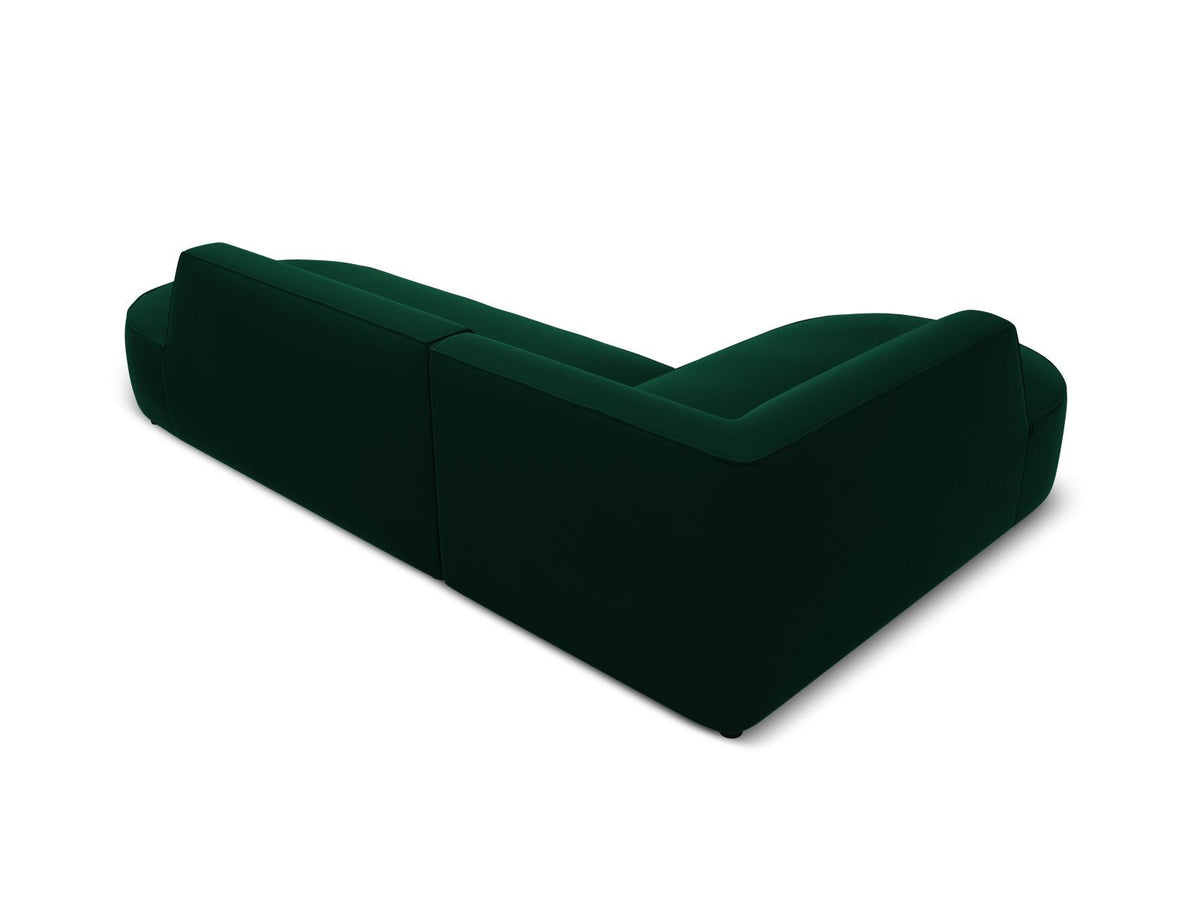 Modulares Ecksofa links in Beige-Salvador Samtstoff, schwarze Kunststoffbeine, Récamiere und gepolsterte Rückenlehne, 4-Sitzer, 180cm Breite.