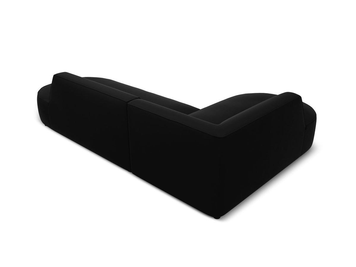Modulares Ecksofa links in Beige-Salvador Samtstoff, schwarze Kunststoffbeine, Récamiere und gepolsterte Rückenlehne, 4-Sitzer, 180cm Breite.