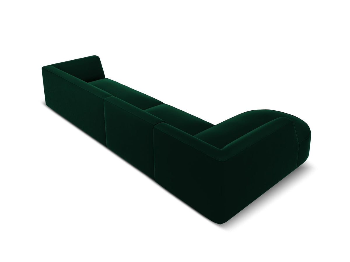 Beige-Salvador Samt Ecksofa links mit Récamiere, schwarzen Kunststoffbeinen und modularem Aufbau, Cosmopolitan Design Siena Serie.