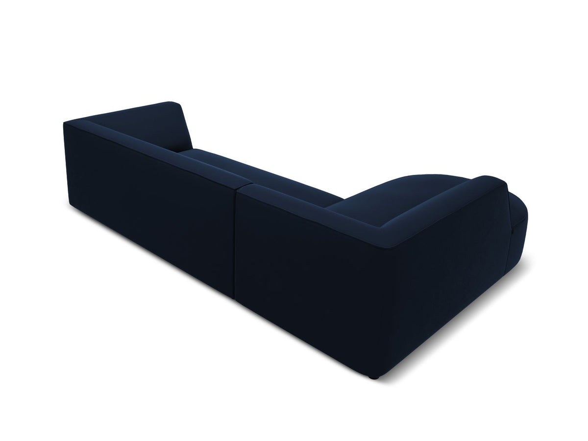 Modulares Ecksofa links in Beige-Salvador Samtstoff, schwarze Kunststoffbeine, Récamiere und gepolsterte Rückenlehne, 4-Sitzer, 180cm Breite.