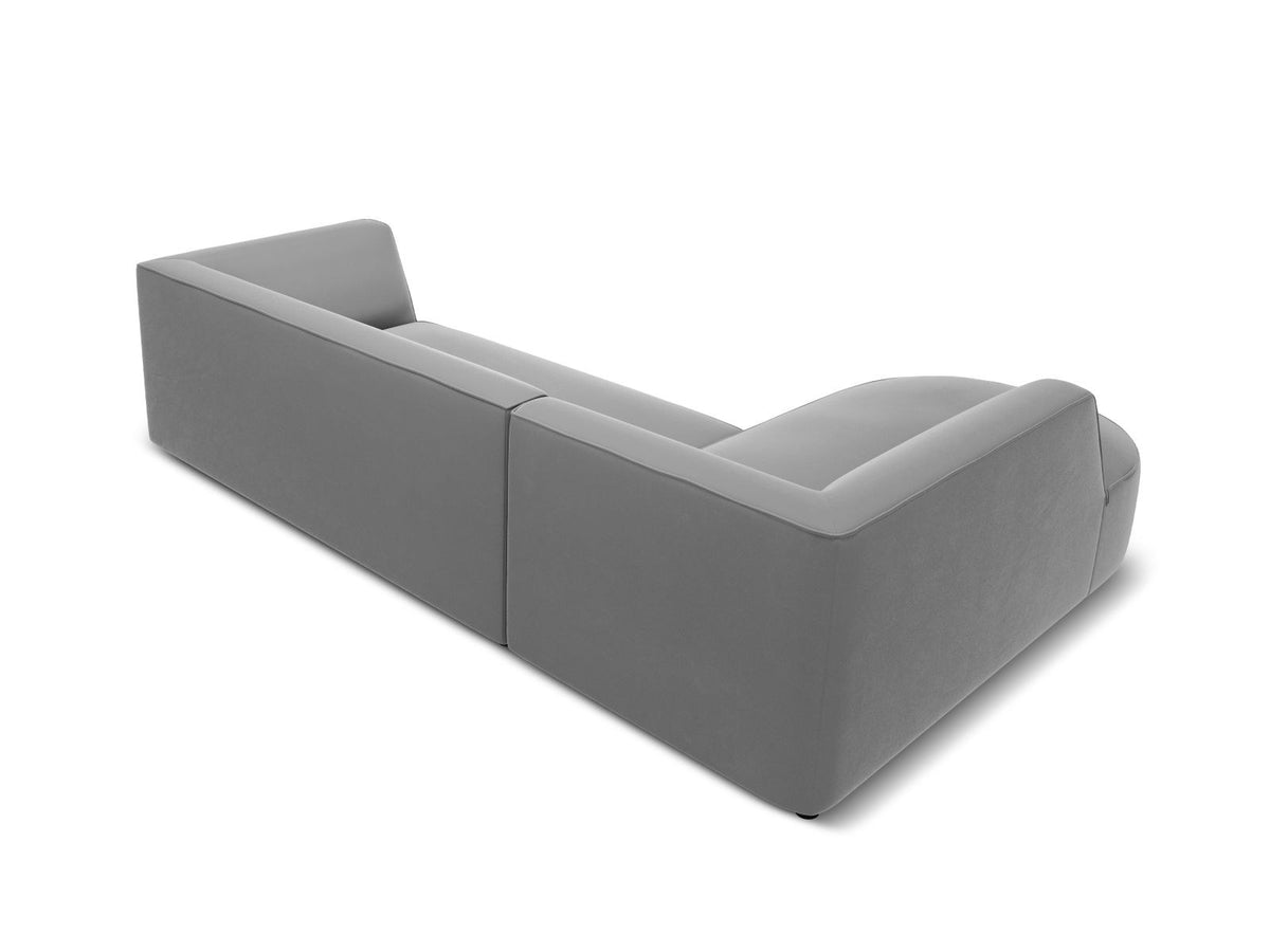 Modulares Ecksofa links in Beige-Salvador Samtstoff, schwarze Kunststoffbeine, Récamiere und gepolsterte Rückenlehne, 4-Sitzer, 180cm Breite.