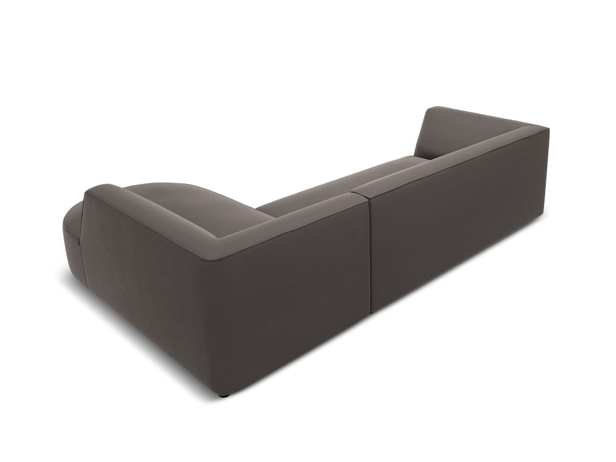 Modulares Ecksofa rechts Siena in Beige-Salvador Samtstoff mit schwarzen Kunststoffbeinen, Récamiere und Massivholzrahmen, 4-Sitzer, 180 cm.