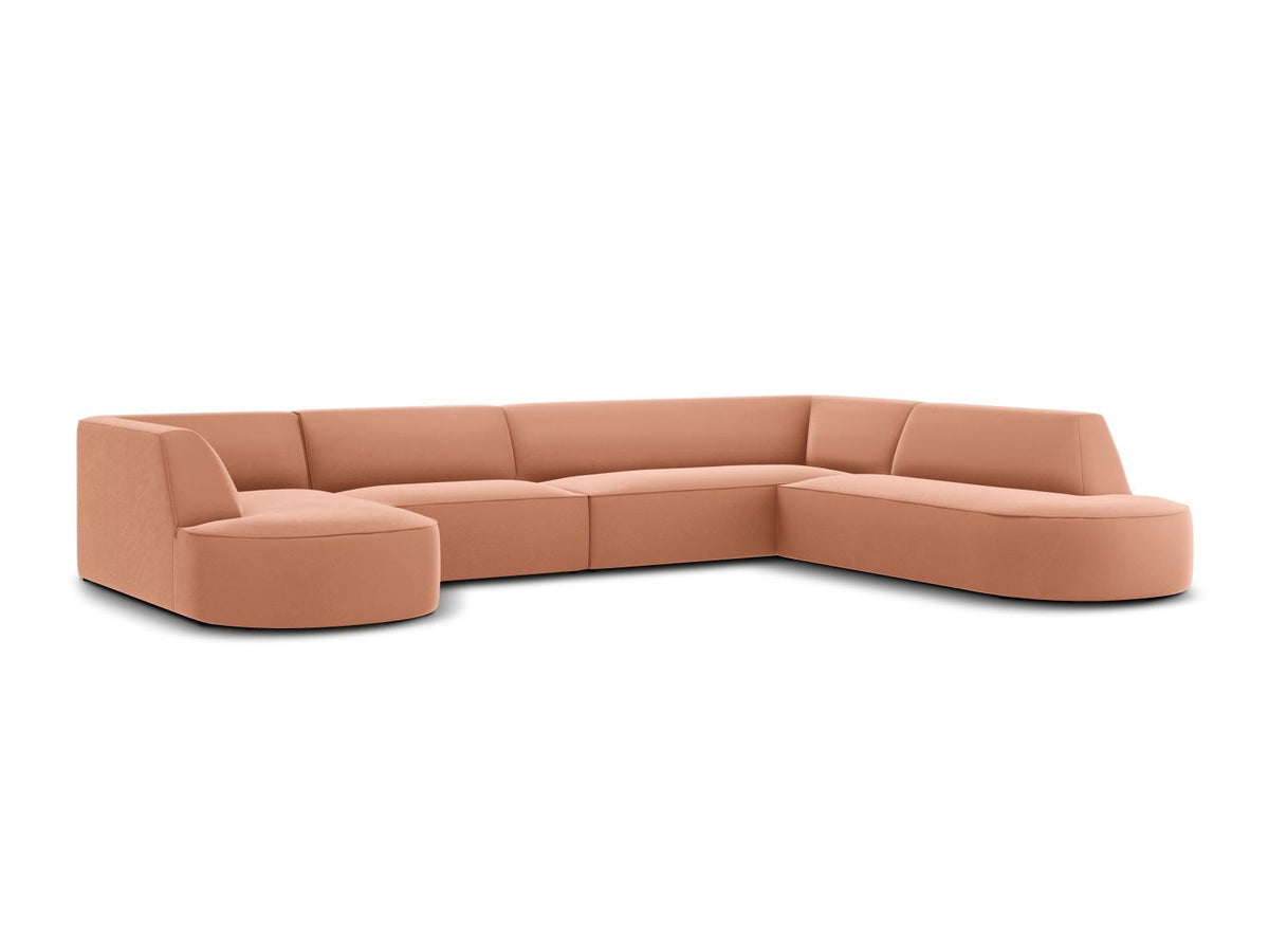 Panorama-Ecksofa rechts Siena mit Samtbezug in Bottle Green, Holzrahmen und schwarzen Kunststoffbeinen, 7 Sitzplätze, 273cm Tiefe.