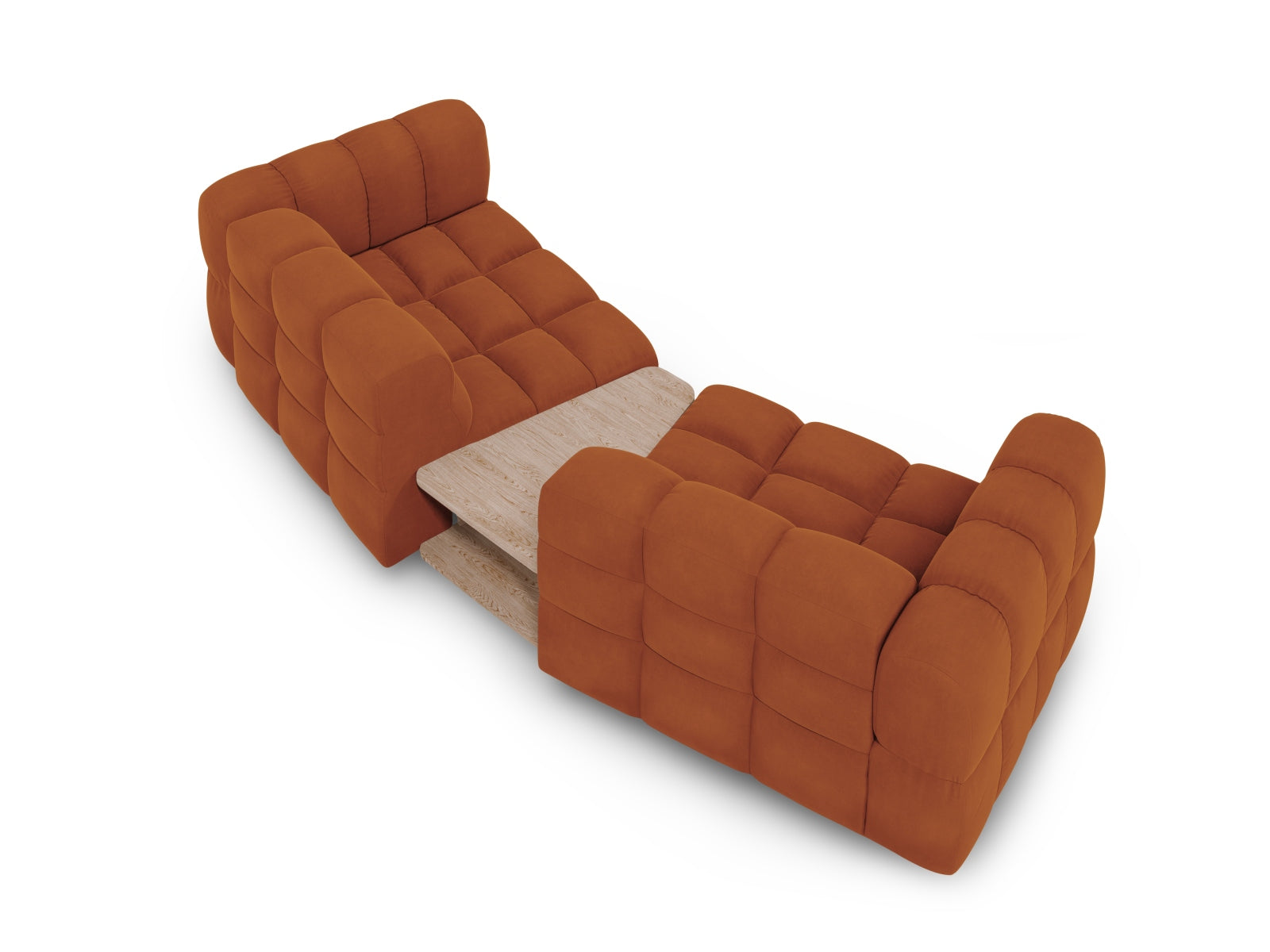 Elegantes 2-Sitzer Sofa in warmem Terracotta, aus hochwertigem Sky Velour, perfekt für zeitgemäße Wohnräume von Cosmopolitan Design.